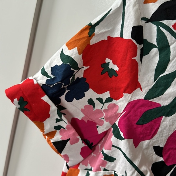 Donna Morgan 💚 Floral Ruffle Hem Poplin Shirt Dress - Picture 9 of 12